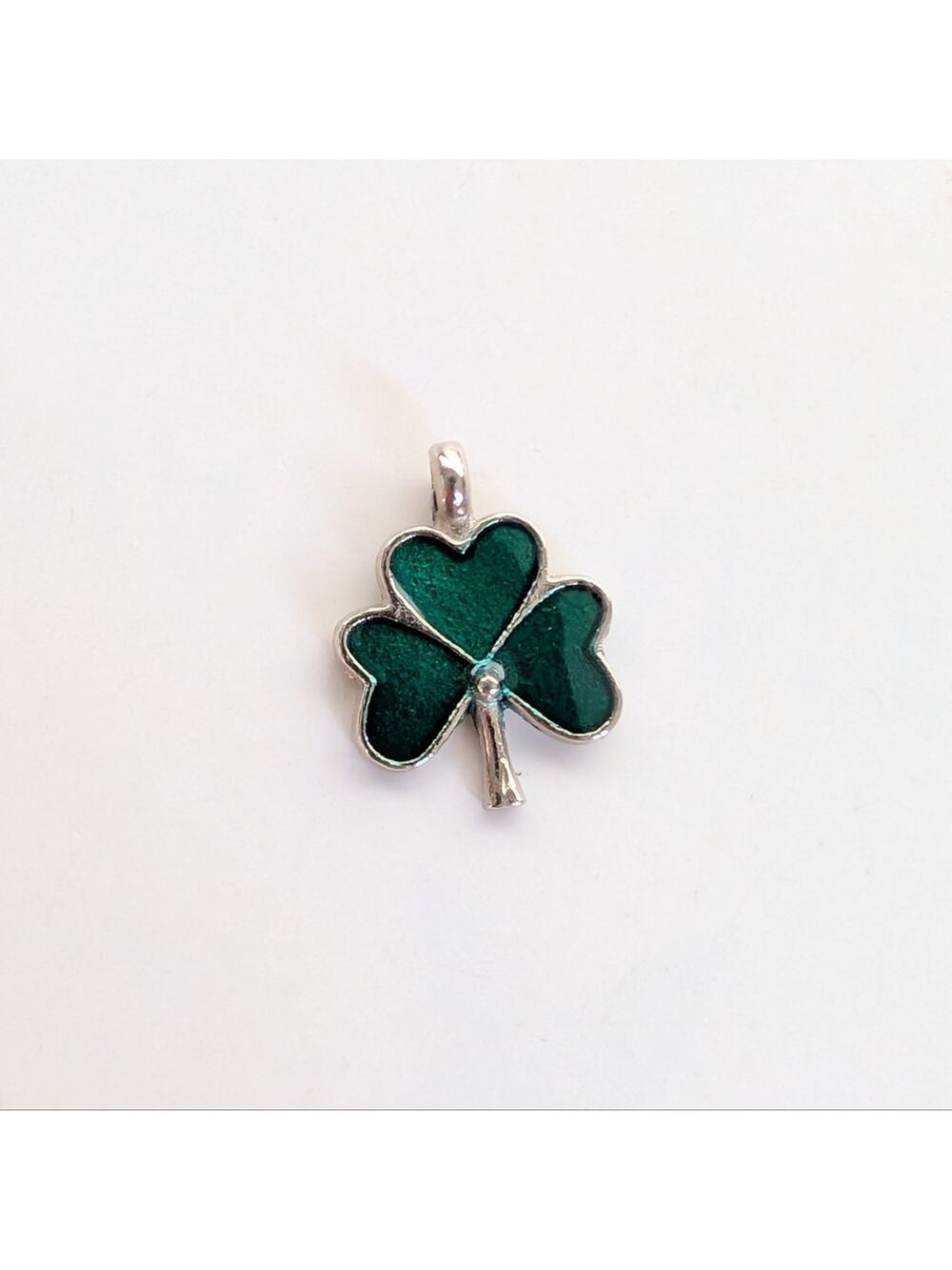 Vintage Silver Tone Green Enamel Lucky Clover St Patrick's Day Collectible Charm